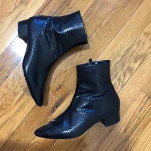 Black snakeskin booties